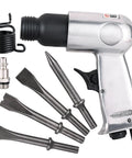 150mm Air Hammer Kit With Four Chisels Pneumatic Chisel Set 4500 BPM, aluminum body with carbon steel bits.