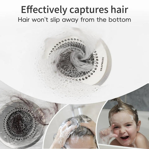 Hassle Free Shower Drain Hair Catcher With Quick Flip Empty Pocket Stops Pipe Clogs Keeps The Bathroom Fresh No Sweat Or Messy Hands Just Lift And Toss For Smooth Daily Cleanup catching hair in a stainless steel drain.