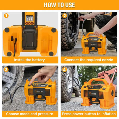 Hoteche 20V Cordless Air Compressor 160PSI Max Portable Tire Inflator With Dual Power Supply Battery And Cigarette Lighter Adapter Fast Charge For Car Truck Bike Emergency On The Go Quick Fix