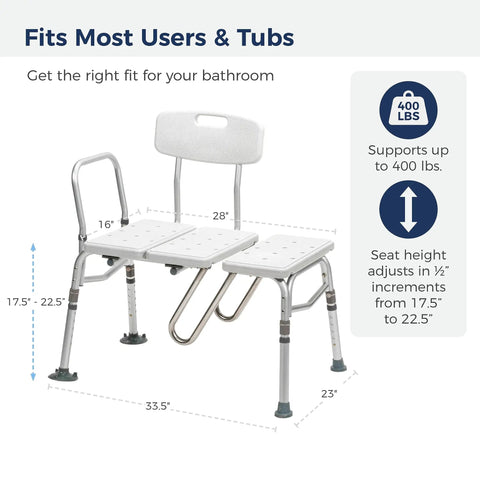 Tub Transfer Bench With U Shaped Cutout Guard Keeps Shower Curtain Inside Tub No Spill Design Adjustable Height 400 Lb Capacity