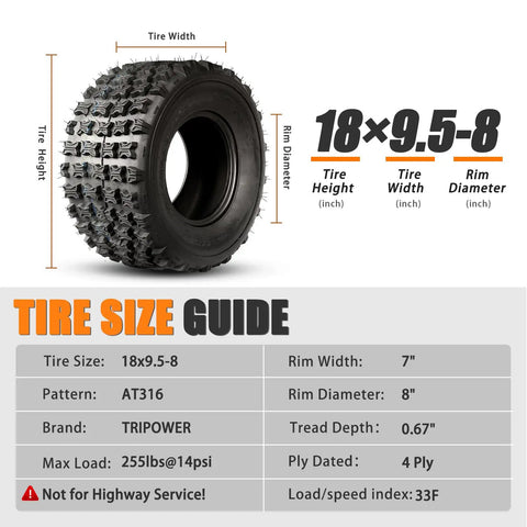 Two Pack 18x9.5-8 ATV UTV Tires For Turf Mud Sand And Trail Off Road Adventures 4PR Tubeless Heavy Duty All Terrain