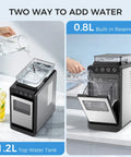 Countertop Portable Ice Maker With External Water Tank cranks out 26 lbs, showing 1.2L top tank and 0.8L reservoir.