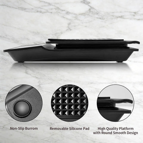 Espresso Scale With Timer For Home Baristas, 3Kg Capacity, 0.1G Precision, side view showing platform and silicone pad
