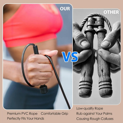 Comparison of Two Pack Jump Rope For Fitness Beast Mode Speed Skipping Rope with ergonomic grip and premium PVC next to rough rope