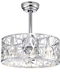 Neojoyoenix 18" Decor Forward Reverse 5 Blades Ceiling Fan Lamps, Cage Closed Industrial Style Vintage Fan with 3 Speeds Adjustable for Living Room, Bedroom, Kitchen, Chrome chandelier with floral cutout design.