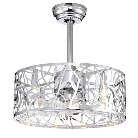 Neojoyoenix 18" Decor Forward Reverse 5 Blades Ceiling Fan Lamps, Cage Closed Industrial Style Vintage Fan with 3 Speeds Adjustable for Living Room, Bedroom, Kitchen, Chrome chandelier with floral cutout design.