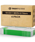 16x25x1 Air Filter 4 Pack MERV 8 Pleated Dust Defense Replacement for Home HVAC AC Furnace