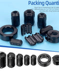 Black Clip-On Ferrite Ring Core Set With 28 Cable Clips In Five Sizes Plus Two Toroid Cores And Two Ferrite Cores For RFI EMI Noise Suppression