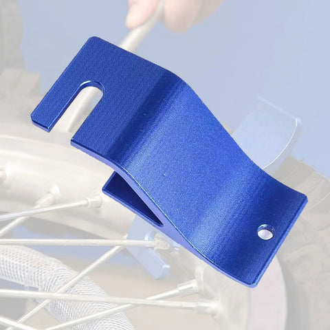 All-In-One Motorcycle Tire Changing Tool Kit With Bead Holders, Rim Protectors, And Valve Core Remover For Dirt Bikes, ATVs, Quads, And Motocross, Pro Grade Third-Hand Bead Tool For Fast Frustration-Free Wheel Installations, close-up of blue bead holder.