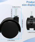 Smooth As Silk Heavy Duty 1.5 Inch Swivel Caster Wheels Set Of Four size display showing 1.5 inch diameter matte black ABS plastic casters.