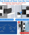 Anti Theft Doorbell Mount No Drill Universal Video Doorbell Bracket With Tamper Proof Screws Adjustable Mounting Holder showing compatibility with door thickness and gap dimensions