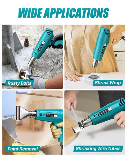 Heavy Duty Heat Gun With Dual Temperature 800F And 1112F, Pro Grade Hot Air Tool Kit used on bolts, shrink wrap, and paint removal.