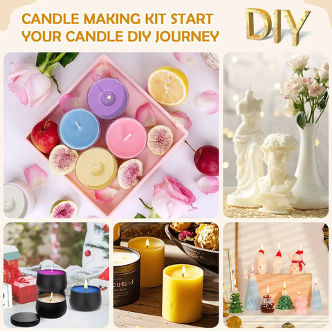 Candle Making Kit With Wax Melter For Beginners And Adults, Complete Soy DIY Set displayed in vibrant setting with candles.