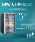 Front view of Wine And Beverage Cooler With Glass Door 128 Can Capacity Mini Fridge For Home Or Office Adjustable Removable Shelves