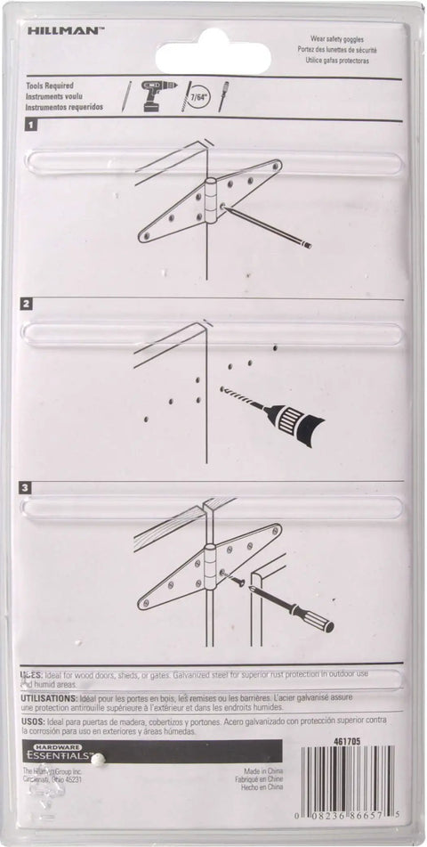 Beefed Up Heavy Duty Strap Hinges Galvanized 6 Inch 2 Pack For Doors And Gates With Wide Strap For Extra Stability, Rust Resistant Steel, Includes Screws And Mounting Instructions, Ideal For 4x4 Posts. Package back with installation diagrams