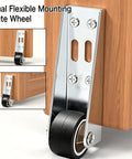 Low Profile Door Bottom Rollers, Anti Sag Repair Kit With Three Tough Steel Wheels, close-up of dual flexible mounting gate wheel.