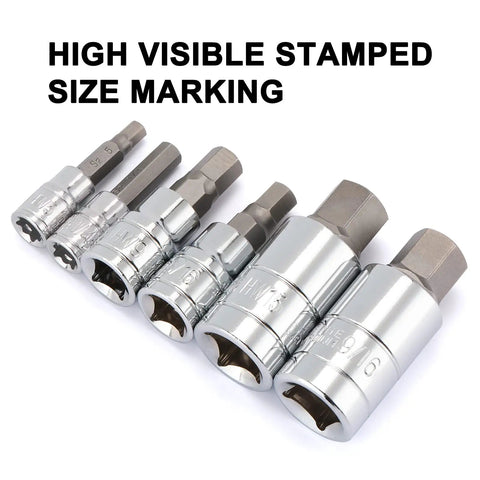 33 Piece Hex Bit Socket Set Master Kit With S2 And Cr-V Steel, SAE And Metric Sockets, high visibility size markings on sockets