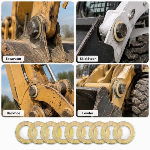 10Pcs 65mm Bucket Pin Shim Kit With 130mm Outer Diameter Washers And 65mm Inner Diameter 2mm Thick Spacers For Bucket Ears Linkage Points And Attachment Areas Easy Install used on excavator, skid steer, backhoe, and loader pins