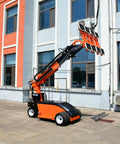 Heavy duty electric vacuum lifter with adjustable suction cups for large glass panels at a job site.