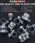 Assorted zinc plated steel clamps from 84 Piece Mini Fuel Injection Style Hose Clamp Set, durable automotive kit
