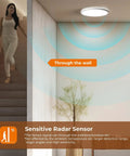 12 Inch Flush Mount Motion Sensor LED Ceiling Light With Remote Dimmable 3000K 4000K 5000K 2400 Lumen 360 Degree Sensor in hallway