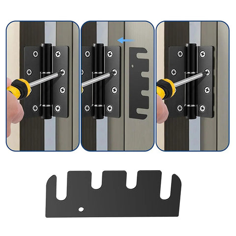 Stainless Steel Hinge Repair Shims Kit For Quick Door Alignment With Nonslip Metal Spacers 10 Pack showing installation process