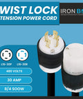 Badass Heavy Duty Twist Lock Extension Cord 30 Amp 480 Volt Nema L16-30 Generator Cable 8/4 SOOW Industrial Wire connector ends