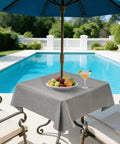 Water Resistant Gray Outdoor Tablecloth With Umbrella Hole And Zipper 54 By 54 Inch Square Faux Linen Wipeable Patio Cover