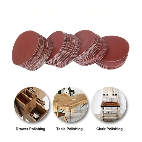 Awesome 75mm Red Sanding Disc Kit with 103 Pieces And Drill, assorted red sanding discs stacked for polishing surfaces.