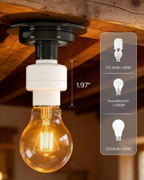Remote Control Light Socket With Wireless Switch For Ditching The Pull Chain No Wiring Needed 100 Feet Range Easy Wall Mount Controller And Bulb Base ETL Listed Perfect For Bedside Or Doorway Lighting installed on ceiling with bulb
