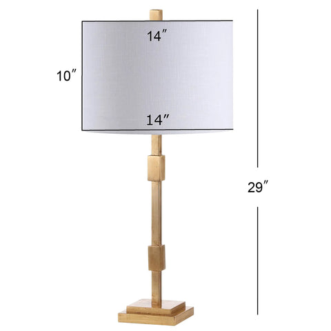 Gold Leaf 29-Inch Geometric Column LED Table Lamp With White Linen Drum Shade, Dope Sleek Transitional Iron Desk Lamp For Living Room And Bedroom, UL Listed, LED Bulb Included