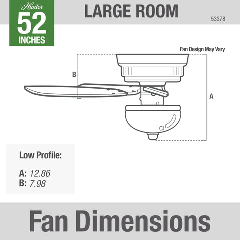 Diagram of 52 Inch Indoor Ceiling Fan With LED Light White Flush Mount Hugger Design Pull Chain Operation Five Blades