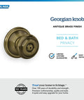 Georgian Style Privacy Door Knob For Bedroom And Bathroom In Antique Brass Finish With Push Button Lock Inside Unlock Emergency Pin Key