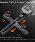 Table Saw Alignment Gauge With Digital Dial Indicator 0.0005 Inch Resolution, side view showing adjustable CNC machined aluminum bar