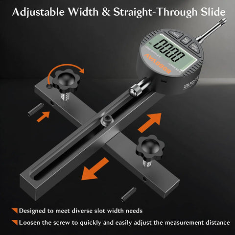 Table Saw Alignment Gauge With Digital Dial Indicator 0.0005 Inch Resolution, side view showing adjustable CNC machined aluminum bar
