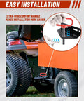 Two Pack Half Inch By Three Inch Trailer Hitch Pin With Clip And Rubber Coated Handle shown installed on tractor