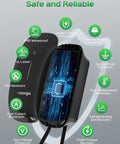 Fast Level 2 EV Charger 40 Amp 240V With NEMA 14-50 Plug showcasing safety features and UL certification, black casing