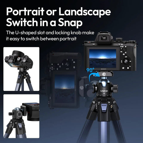 Camera mounted on tripod using T100 Ball Head For Cameras And Gear With One Quarter To Three Eighths Inch Threaded Mounts