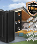 Close-up of 3 Pack Home Security Door Reinforcement Lock Kit With Childproof Inside Latch Stopper Heavy Duty Aluminum Construction In Black