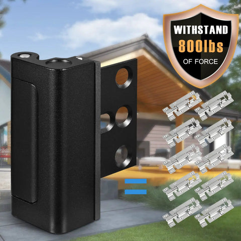Close-up of 3 Pack Home Security Door Reinforcement Lock Kit With Childproof Inside Latch Stopper Heavy Duty Aluminum Construction In Black
