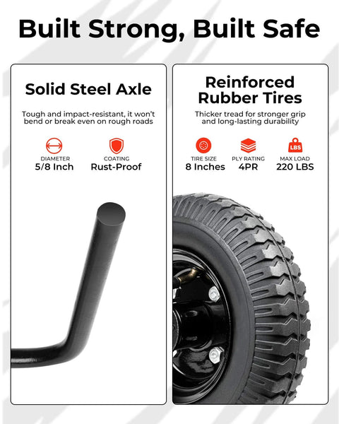 Close-up view of 4PR Dirt Bike Training Wheels Kit with adjustable height, showing solid steel axle and reinforced rubber tires.