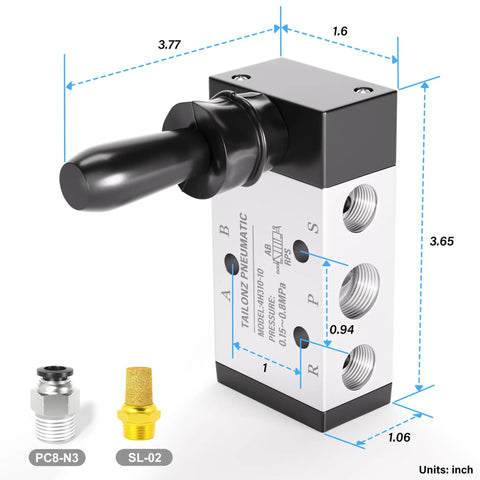 5 Way 2 Position Hand Pull Pneumatic Valve Three Eighths NPT Air Control Push Pull Manual Valve Black Silver