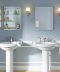 Frameless Bathroom Mirror Medicine Cabinet With All-In-One Adjustable Shelves, Single Door, Recessed Mount, 20x26 in a bathroom.