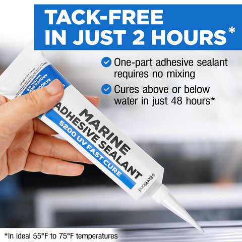 Holding Fast Cure White Marine Adhesive Sealant 5200 For Above And Below Waterline with cap pointed down