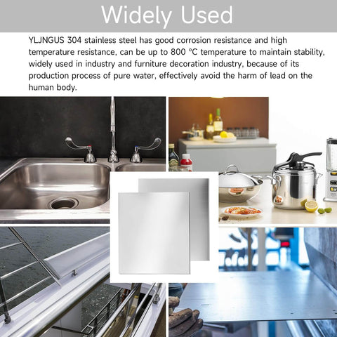 Stainless Steel Sheet Pack Of 4 304 Food Grade 4x4 Inch Thin Plate 1/64 Inch Thick With Protective Film For Kitchen DIY Crafting And Shim Stock Ideal For Repairs And Molds 101 X 101 X 0.39 Mm in various uses including kitchen and industrial settings.