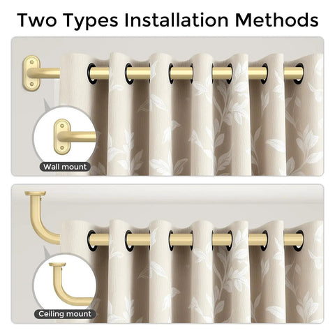 Wrap Around Blackout Curtain Rods 36 To 120 Inch 1 Inch Diameter Heavy Duty Metal Rod With Aluminum Bracket Wall and Ceiling Mount