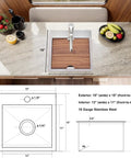 Stainless Steel Bar Sink 15 x 15 Inch Drop In Topmount Workstation Single Bowl Perfect For Kitchen Office Laundry Wet Bar RV Outdoor Yard Prep With Ultra Thick 3mm Rim And 16 Gauge Durability shown with fruits and mug on counter