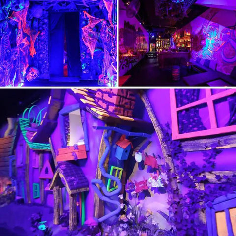 100W Outdoor Black Light for Glow Parties Halloween with Plug IP66 Waterproof UV Blacklight illuminating vibrant decor