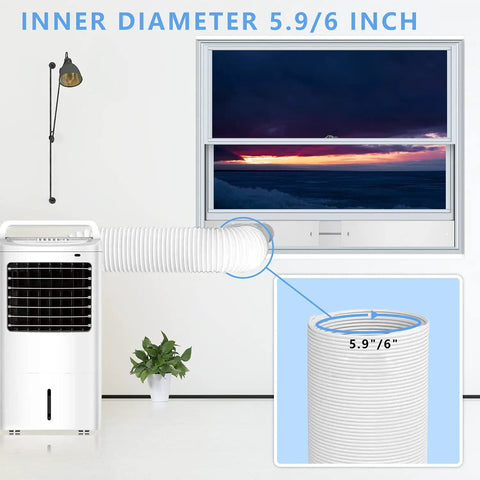 Portable Window AC Kit With Flexible Hose And Adjustable Seal For Vertical Or Horizontal Windows 5.9 Inch Diameter 59 Inch Length