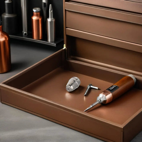 Rock Solid Plasma Cutter Consumables Kit With Ag60 And Sg55 Electrode Nozzle Set for precision metalwork in a tool drawer.